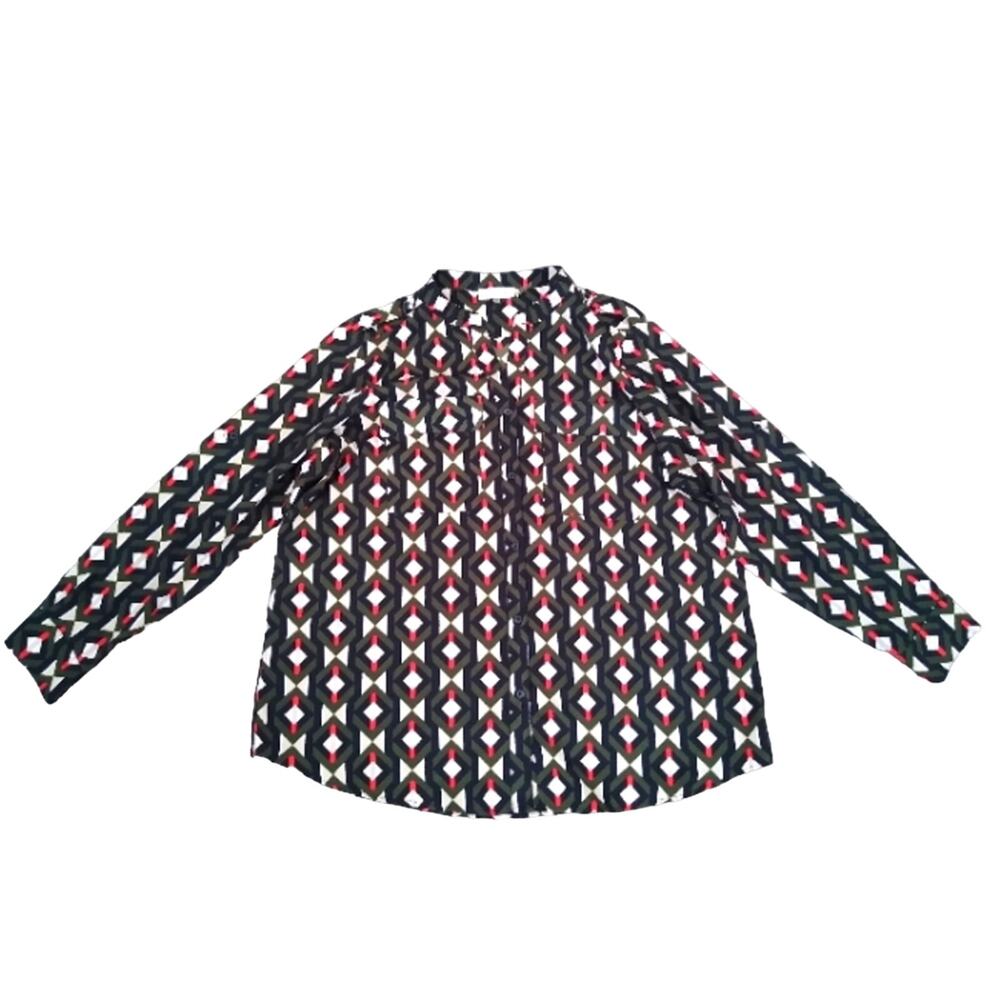 Calvin Klein Geometric Blouse - Red, Black, White